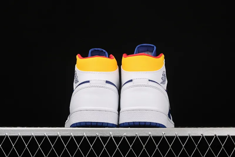 All categories Air Jordan Jordan series basketball shoes Air Jordan 1 Mid Air Jordan 1 Mid AJ1 Joe 1 mid-top white, yellow and blue color 554724-131